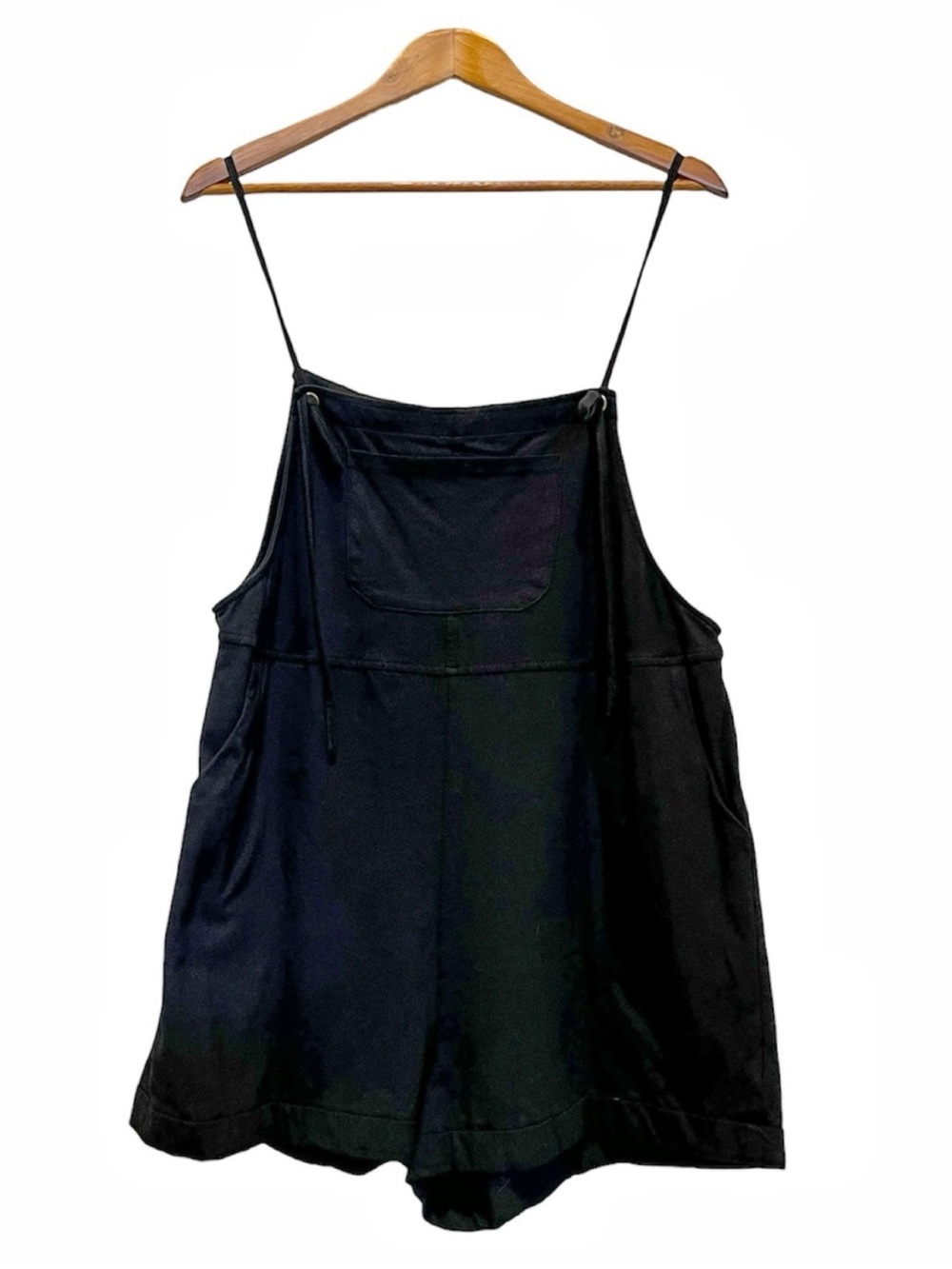 Cider Women's Romper Shorts Spaghetti Straps Black Pockets Large 100% Cotton